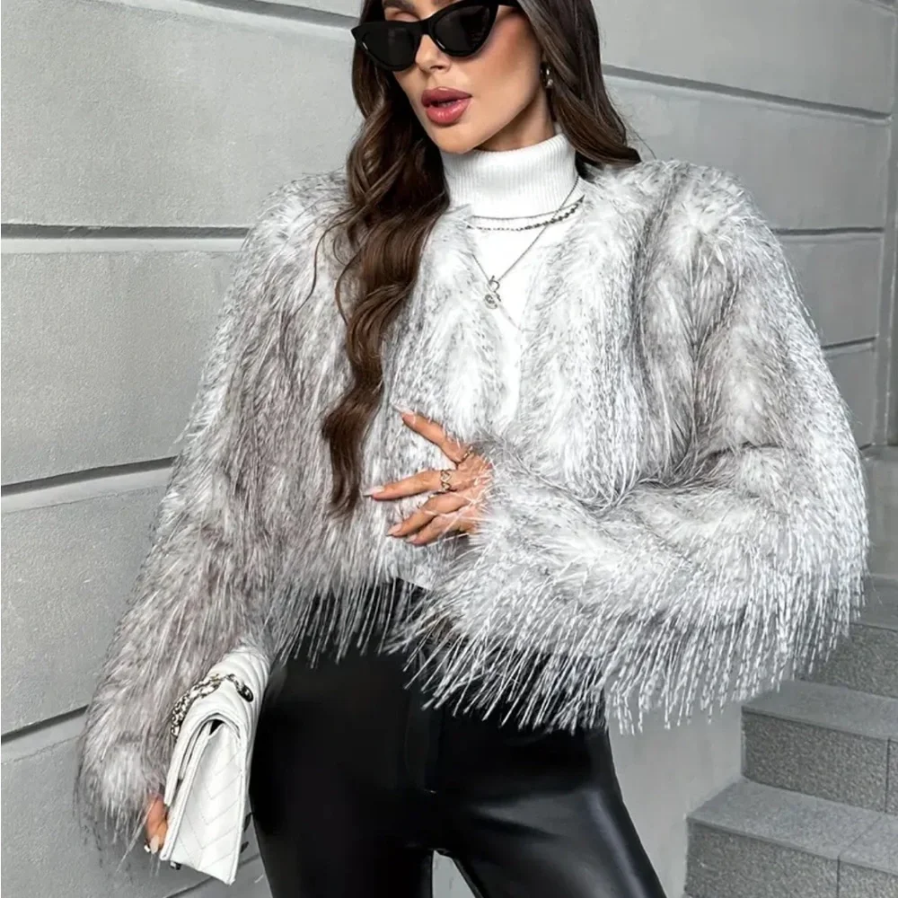 NEW Faux Fur Open Front Jacket - Picture 2 of 3